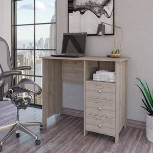 English Elm Computer desk with two drawers and spacious work surface, sleek handleless storage, compact modern design for home offices Gray 51.18 L x 25.59 W x 5.91 H B097132887