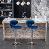 English Elm Masaccio Velvet Upholstered Adjustable Swivel Barstool, Set Of 2, Blue