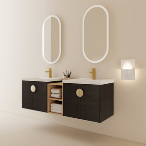 English Elm 60 Inch Soft Close Doors Bathroom Vanity Set With Ceramic Sink, Storage Shelves & Modern Design W999S00138
