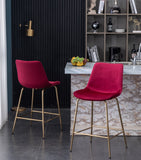 English Elm Aufurr Modern Velvet 26.50 Counter Height Stool, Set Of 2, Red