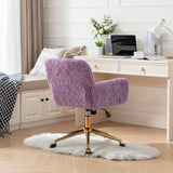 English Elm Office Chair,Artificial Rabbit Hair Home Office Chair With Golden Metal Base,Adjustable Desk Chair Swivel Office Chair,Vanity Chair(Violet)