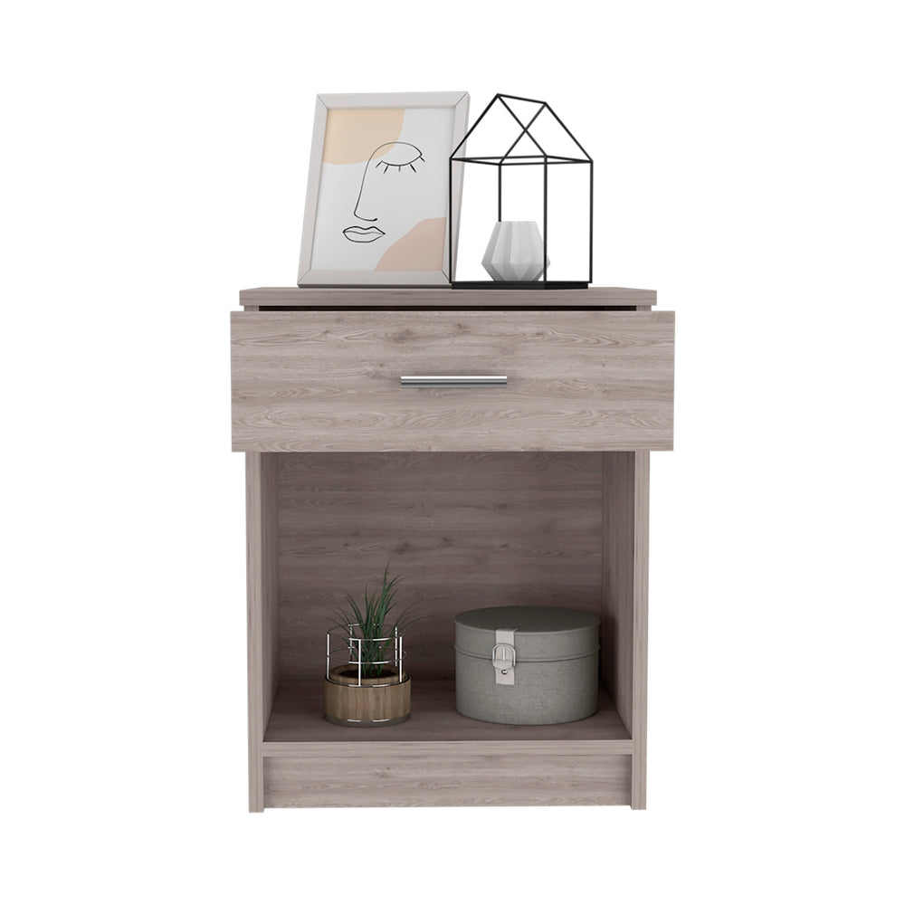 English Elm Nightstand - 21"H Compact Design With One Drawer & Open Shelf, Light Gray For Stylish Storage Solutions B097132928