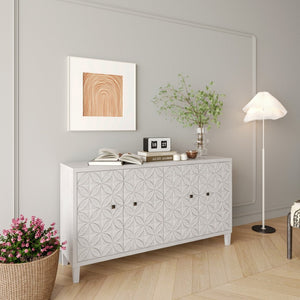 English Elm Accent Farmhouse Sideboard with Fluted Doors Natural Wood Wash Finish Dining Storage W1435P153086