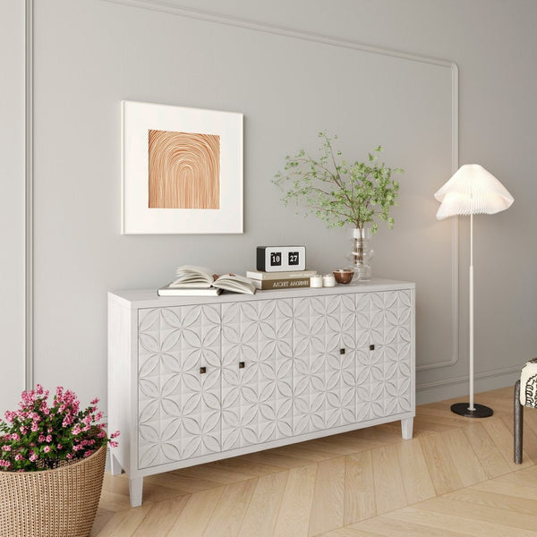 English Elm Accent Farmhouse Sideboard with Fluted Doors Natural Wood Wash Finish Dining Storage W1435P153086