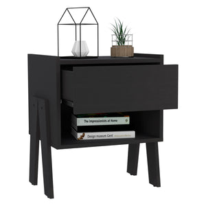 English Elm DEPOT Caladium Nightstand Black - Elegant Particle Board Bedside Table with Drawer & Open Shelf, FSC Certified B097132934