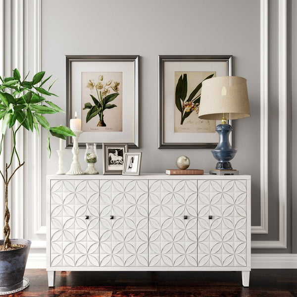 English Elm Accent Farmhouse Sideboard with Fluted Doors Natural Wood Wash Finish Dining Storage W1435P153086