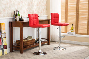 English Elm Swivel Faux Leather Adjustable Hydraulic Bar Stool, Set Of 2, Red