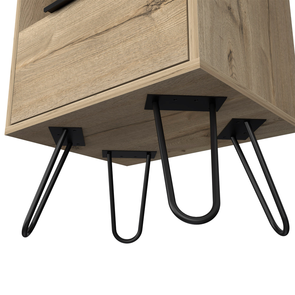 English Elm Nightstand For Modern Spaces - 22"H With Open Shelf & Single Door Cabinet, Light Oak Finish B097132924