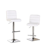 English Elm Bradford White Faux Leather Swivel Height Adjustable Bar Stools With Square Chrome Base, Set Of 2