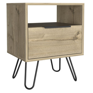 English Elm Nightstand For Modern Spaces - 22"H With Open Shelf & Single Door Cabinet, Light Oak Finish B097132924