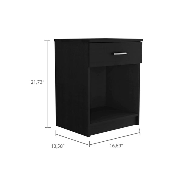 English Elm Nightstand With One Drawer & Low Shelf - Modern Black Design For Compact Spaces & Stylish Storage B097132927