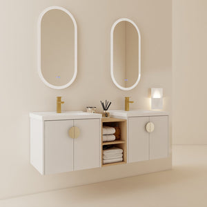 English Elm 60 Inch Modern Soft Close Bathroom Vanity Set With Ceramic Sink, Storage Shelves & Stylish Handles W999S00137