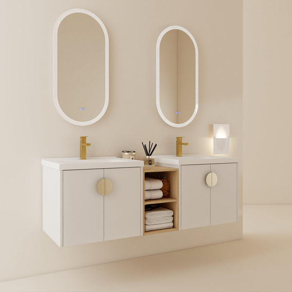 English Elm 60 Inch Modern Soft Close Bathroom Vanity Set With Ceramic Sink, Storage Shelves & Stylish Handles W999S00137