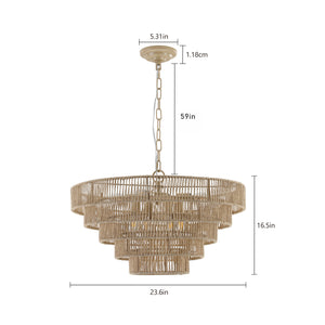 English Elm (Same As W1340P155977/L1019-5) 24" Boho 5-Layer Woven Hemp Rope Chandelier - Elegant Pendant Light Fixture For Home W1340P206666