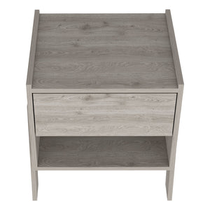 English Elm Nightstand With Drawer & Open Shelf, Modern Light Gray Design For Small Spaces & Bedrooms Storage B097132935