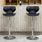 Black Upholstered Barstools, Set of 2 - Modern Design, Adjustable Swivel, Chrome Base