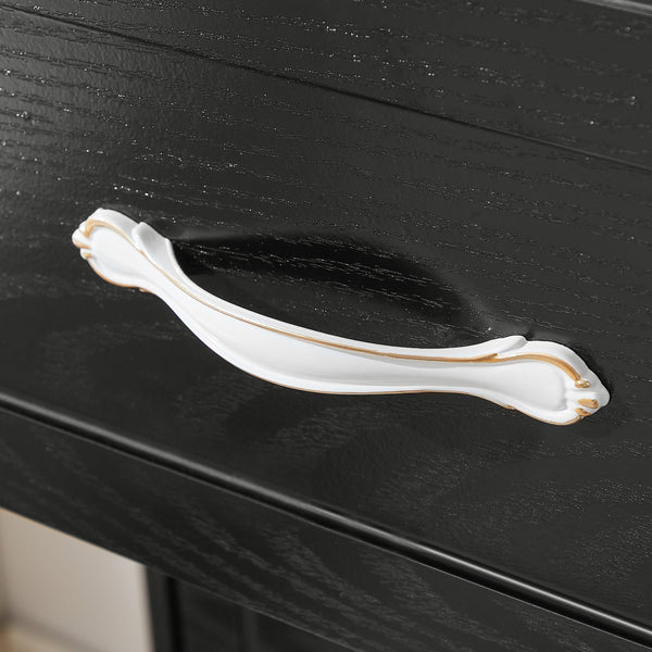 English Elm Modern Elegant Chest of Drawers with Antique Gold Knobs, 8-Drawer Durable Clothes Organizer, Waterproof Finish Black W1668P182256