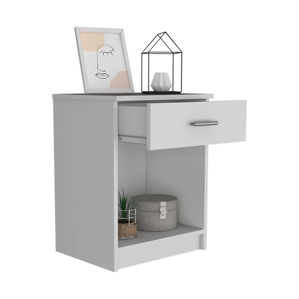 English Elm Nightstand With Drawer And Shelf – Modern White Design For Compact Spaces, Easy Assembly & Style B097132929