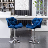 English Elm Breni Velvet Diamond Tufted Swivel Adjustable Height Barstool, Set Of 2, Blue