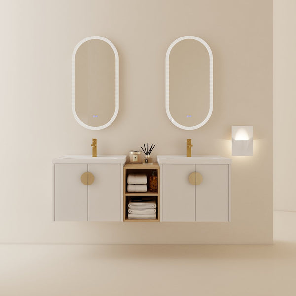 English Elm 60 Inch Modern Soft Close Bathroom Vanity Set With Ceramic Sink, Storage Shelves & Stylish Handles W999S00137