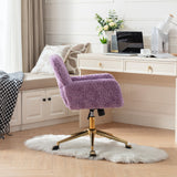 English Elm Office Chair,Artificial Rabbit Hair Home Office Chair With Golden Metal Base,Adjustable Desk Chair Swivel Office Chair,Vanity Chair(Violet)