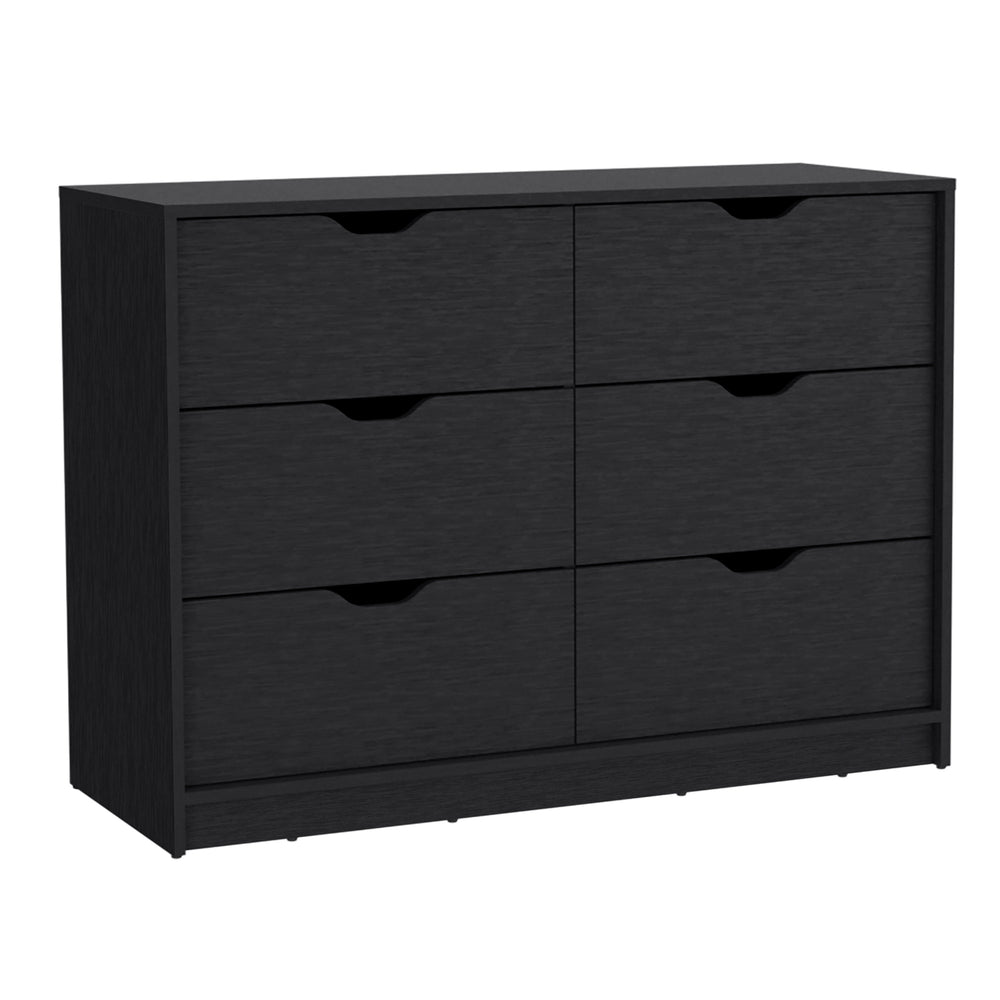 English Elm Dresser with Two Open Shelves and Four Drawers, 35" Tall Storage Chest with Metal Handles, Sleek Finish Black 46 L x 20 W x 7 H B097133021
