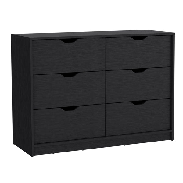 English Elm Dresser with Two Open Shelves and Four Drawers, 35" Tall Storage Chest with Metal Handles, Sleek Finish Black 46 L x 20 W x 7 H B097133021