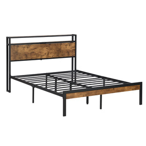 English Elm Full Size Metal Platform Bed Frame with Wooden Headboard Footboard USB Ports, 10" Storage, 600LB Capacity W2297P164911