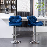 English Elm Breni Velvet Diamond Tufted Swivel Adjustable Height Barstool, Set Of 2, Blue