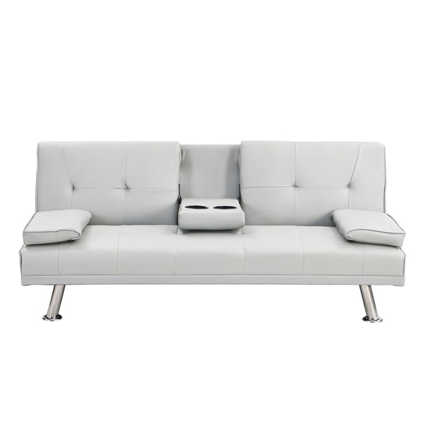 English Elm Sofa Bed Futon with Cup Holders White Pvc Upholstery Wood Frame Steel Legs W2297P164962