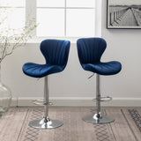 Set of 2 Ellston Blue Upholstered Swivel Barstools with Adjustable Height