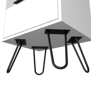 English Elm Nightstand With Open Shelf & Single-Door Cabinet, Stylish Hairpin Legs - Modern White Design For Small Spaces B097132926