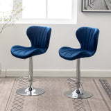 English Elm Ellston Upholstered Adjustable Swivel Barstools In Blue, Set Of 2