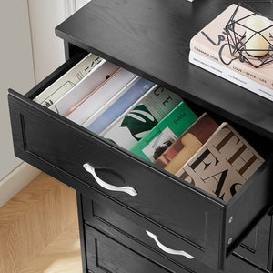 English Elm Modern Elegant Chest of Drawers with Antique Gold Knobs, 8-Drawer Durable Clothes Organizer, Waterproof Finish Black W1668P182256