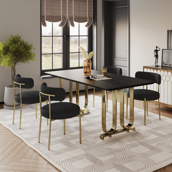English Elm Woker Boucle Sherpa Dining Chairs Set of 2 Brass Legs Mid-century Modern Curved W1567P147203