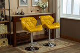 English Elm Glasgow Contemporary Tufted Adjustable Height Hidraulic Bar Stools, Set Of 2, Yellow