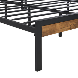 English Elm Full Size Metal Platform Bed Frame with Wooden Headboard Footboard USB Ports, 10" Storage, 600LB Capacity W2297P164911