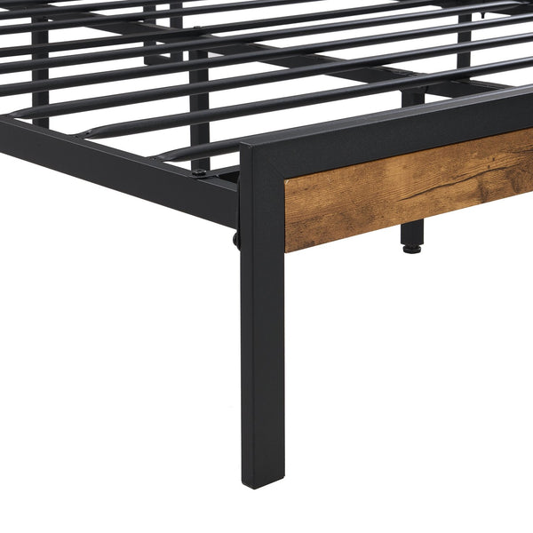 English Elm Full Size Metal Platform Bed Frame with Wooden Headboard Footboard USB Ports, 10" Storage, 600LB Capacity W2297P164911