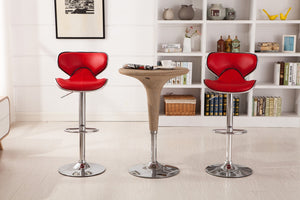 English Elm Masaccio Upholstery Airlift Adjustable Swivel Barstool With Chrome Base, Set Of 2, Red