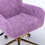 English Elm Office Chair,Artificial Rabbit Hair Home Office Chair With Golden Metal Base,Adjustable Desk Chair Swivel Office Chair,Vanity Chair(Violet)