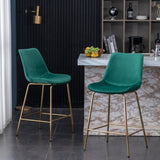 English Elm Aufurr Modern Velvet 26.50 Counter Height Stool, Set Of 2, Green