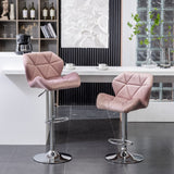 Set of 2 Breni Velvet Diamond Tufted Swivel Barstools, Mauve, Adjustable Height