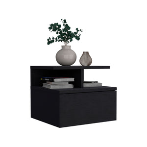 English Elm Floating Nightstand Sleek Wall-Mounted Cement-Look Organizer with Single Drawer and Two Shelves for Compact Bedrooms and Modern Minimalist Spaces Black 17.71 L x 17.32 W x 3.94 H B097133172