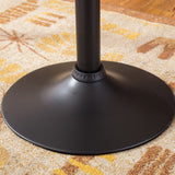 English Elm Belham Black Round Top Adjustable Height With Black Leg and Base Metal Bar Table