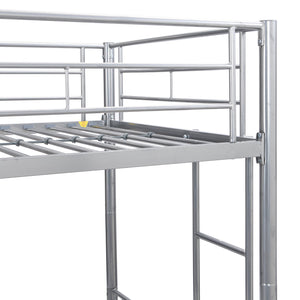 English Elm METAL Silver Bunk Bed with Pull-Out Trundle, Sturdy Steel Frame, Space-Saving, Quiet, Safe Stairs W2297P165044
