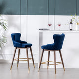 Leland Blue Velvet Wingback Counter Stools, Set of 2, Mid-Century Design, 20 x 19.3 x 37.8