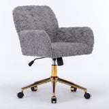 Hearth and Haven A&A Furniture Office Chair, Artificial Rabbit Hair Home Office Chair with Golden Metal Base, Adjustable Desk Chair Swivel Office Chair, Vanity Chair W1143P154103