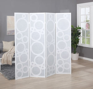 English Elm Arvada 4-Panel Wood Room Divider With Circle Pattern, White