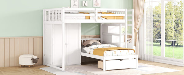 English Elm Full Over Twin Bunk Bed with Wardrobe Staircase Drawers for Shared Kids Rooms LT001606AAK-2
