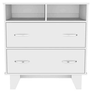 English Elm Double Drawer Dresser Arabi White - Durable Particle Board, Two Shelves & Spacious Drawers, Modern Storage Solution B092S00009